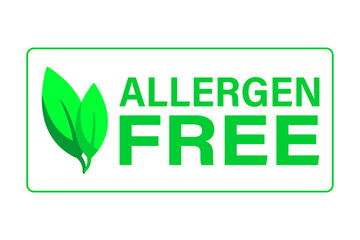 set of eco labels, Green labels with Allergen Free and a leaf icon, ensuring the safety of products for consumers with allergies.