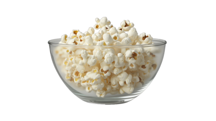 Popcorn in a Glass Bowl, Isolated on Transparent Background