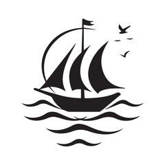 Ship logo Vector Images. Sailing boat silhouette logo design on white background.