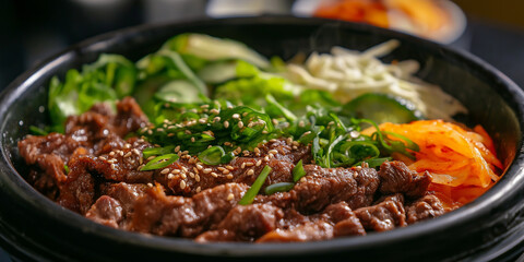 Fototapeta premium Delicious Asian Food with Meat and Vegetables.