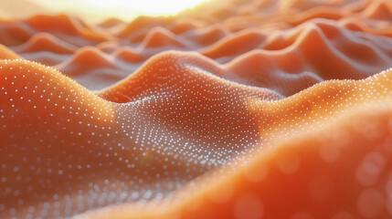 Abstract Wavy Surface with Glowing Dotted Pattern..