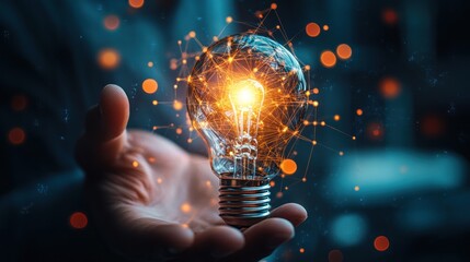 Human hand holding a light bulb for innovation and ideas.
