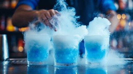 Explore the magical realm of liquid nitrogen cocktails, with vibrant colors and swirling fog, offering a delightful and captivating drinking experience to enjoy with friends and loved ones