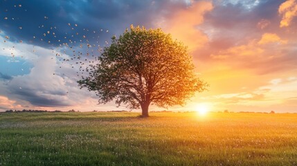 Obraz premium Solitary Tree at Sunset