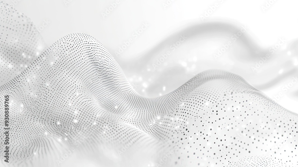 Poster abstract white technology background with dynamic waveforms and dots