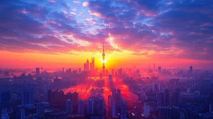 Fototapeta premium Sunrise Over Cityscape