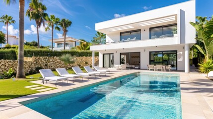 Fototapeta premium Luxury Villa with Private Pool and Palm Trees