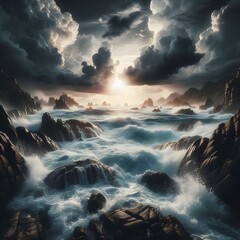 Obraz premium Dramatic Ocean Waves Crashing on Rocks