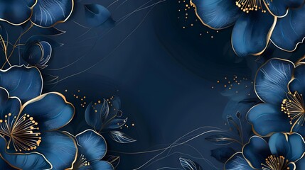 Luxury floral blue abstract background with gold hand