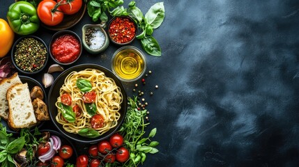 Classic Italian meals with ample copy space, featuring plates of traditional dishes with vibrant ingredients.