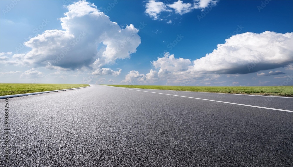 Sticker empty asphalt road and blue sky with white clouds road background with blue sky with clouds