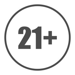 Twenty one plus icon in flat style. 21 vector illustration editable stroke, pixel perfect
