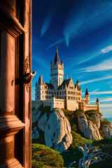 Obraz premium AI generative. Picture of main door entry connection to castle view. Imagination classic gate background. 9