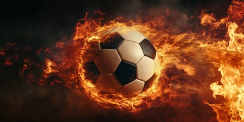 Fototapeta premium A vibrant soccer ball, beautifully engulfed in bright flames, symbolizing the passion and excitement present in sports