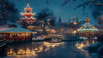 Obraz premium Tivoli Gardens Copenhagen at night