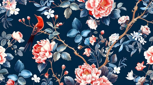 Elegant seamless pattern in the style of chinoiserie