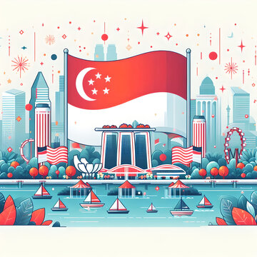 Singapore National Day Gradient Vector Illustration 