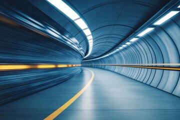 Obraz premium Wide empty tunnel with futuristic lighting representing the potential of modern transportation infrastructure in facilitating efficient and high speed travel