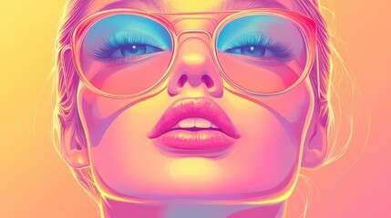 A woman with a pink lip is wearing a pair of sunglasses