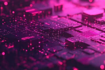 Obraz premium Close up of a high tech circuit board with neon lighting symbolizing the intricate and innovative nature of modern electronics and the digital backbone of future technologies