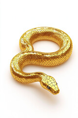 Fototapeta premium Golden Snake Isolated on White Background, Luxurious Metallic Texture, Elegant Reptile Design, Shimmering Scales, High-Contrast Visuals, Exotic Animal Illustration