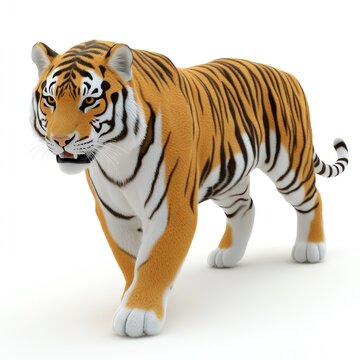 A majestic tiger walking gracefully, showcasing its striking orange coat and bold black stripes, symbolizing strength and beauty.