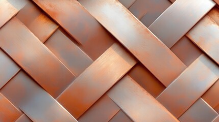 A weaved pattern of metal strips with a brownish hue