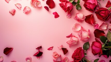 Pink and Red Rose Petals on a Pink Background