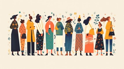 Simple illustration of diverse women on clean white background.