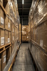 Obraz premium The interior of a truck loading area features ample shelves and neatly arranged freight prepared for delivery to its next destination.