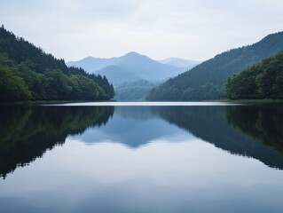 Obraz premium Majestic view of mountain ranges reflecting in serene waters, showcasing nature's beauty and the serenity of achievement