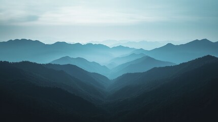 Fototapeta premium Panoramic view of distant mountain ranges, capturing the essence of adventure and the thrill of reaching new heights