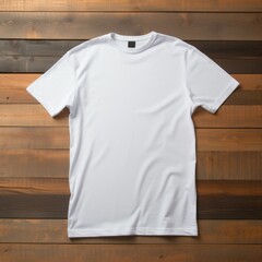 White T-Shirt Mockup on Wooden Background