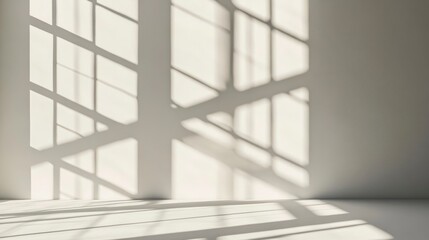 Obraz premium Minimalistic simple abstract background for product presentation. Shadow and light from windows on wall , ai