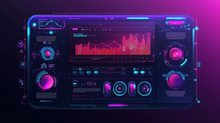 Fototapeta premium Futuristic HUD Interface with Neon Lights and Data Visualizations