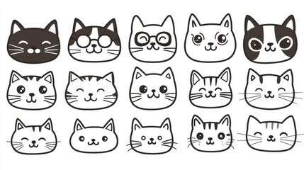 Cute Cartoon Cat Faces Set  Kawaii Animal Illustrations  Pet Portraits  Design Elements
