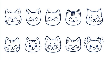 Fototapeta premium Cute Cartoon Cat Faces Set Vector Illustration