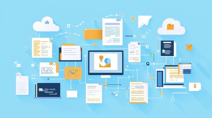 Cloud Computing Network with Documents  Folders  and Devices