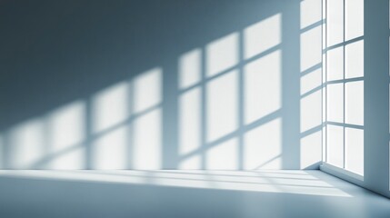 Minimalistic simple abstract background for product presentation. Shadow and light from windows on wall , ai