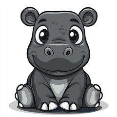 Cute cartoon hippo character with big eyes and a friendly smile, perfect for children's illustrations and playful designs.