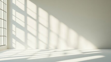 Fototapeta premium Minimalistic simple abstract background for product presentation. Shadow and light from windows on wall , ai