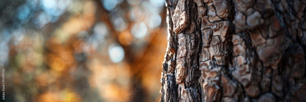 Sticker oak tree trunk featuring a soft blur at the top and sharp detail at the bottom.