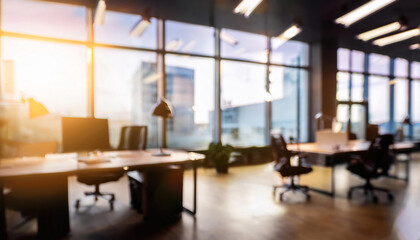 Blurred empty open space office. Abstract light bokeh at office interior background for design.