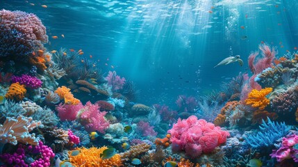 Fototapeta premium Vibrant coral reef teeming with underwater life.