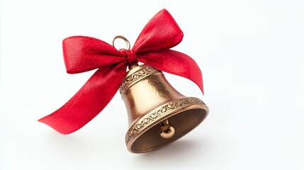 A decorative bronze bell adorned with a red ribbon, symbolizing celebration and joy.