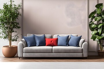 living room interior and modern furniture with decorative flower. 3D render