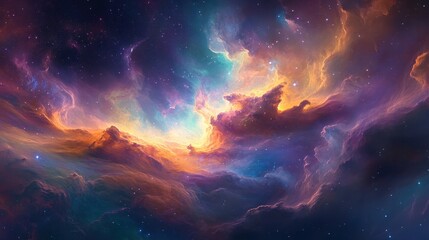 Fototapeta premium Cosmic Nebula, Abstract Space Background, Stars and Nebulae, Colorful Galaxy, Space Art, Digital Painting.