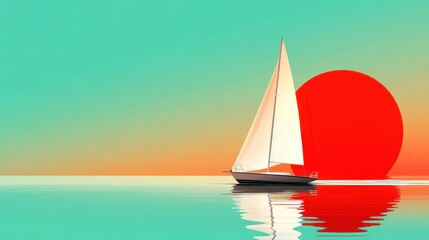 Fototapeta premium Serene Minimalist Sailboat Illustration with Flowing Wind Lines for Sailing Enthusiasts