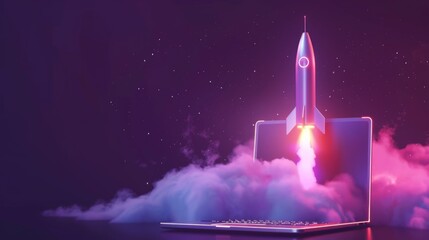 Fototapeta premium Laptop Rocket Launch: A Digital Takeoff