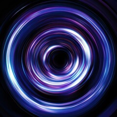 Abstract Swirling Light Patterns in Blue and Purple on Black Background.